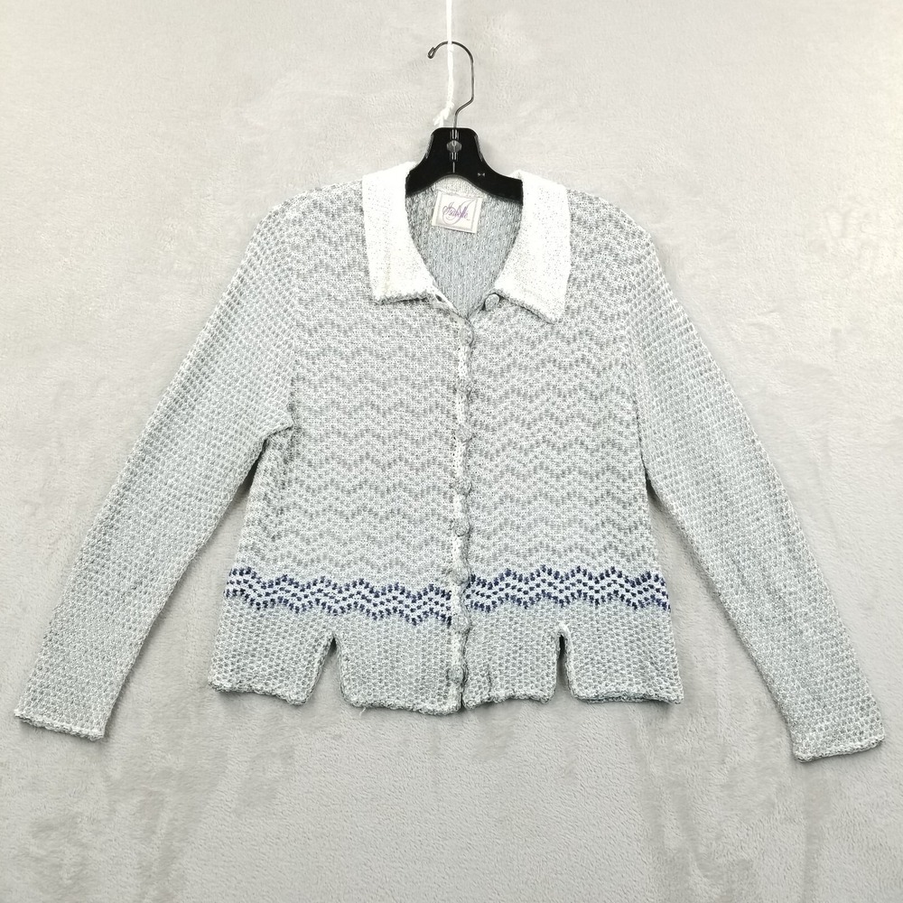 Isabelle Cardigan Women M Gray Chenille Notch Hem Long Sleeve Sweater Cottage